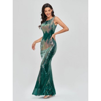 Sleeveless O-neck Evening Party Dress Shinning Sequins Mermaid